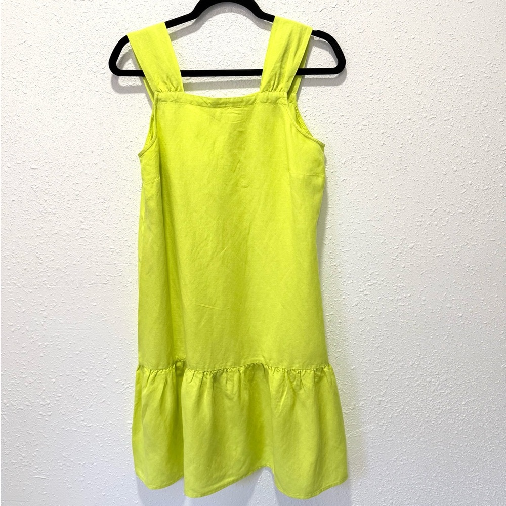 LOFT linen blend ruffle hem flounce dress neon green/yellow S